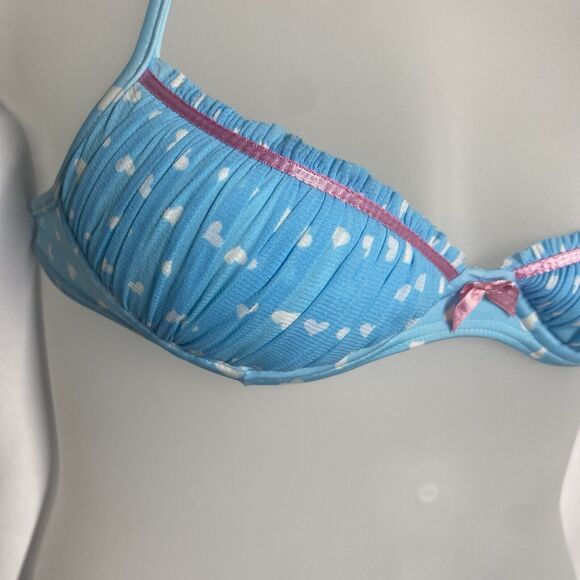 Agua Doce Bikini Brazilian 2-pc Women S Blue White Hearts Pink Bow Pleats Cheeky - Picture 5 of 12